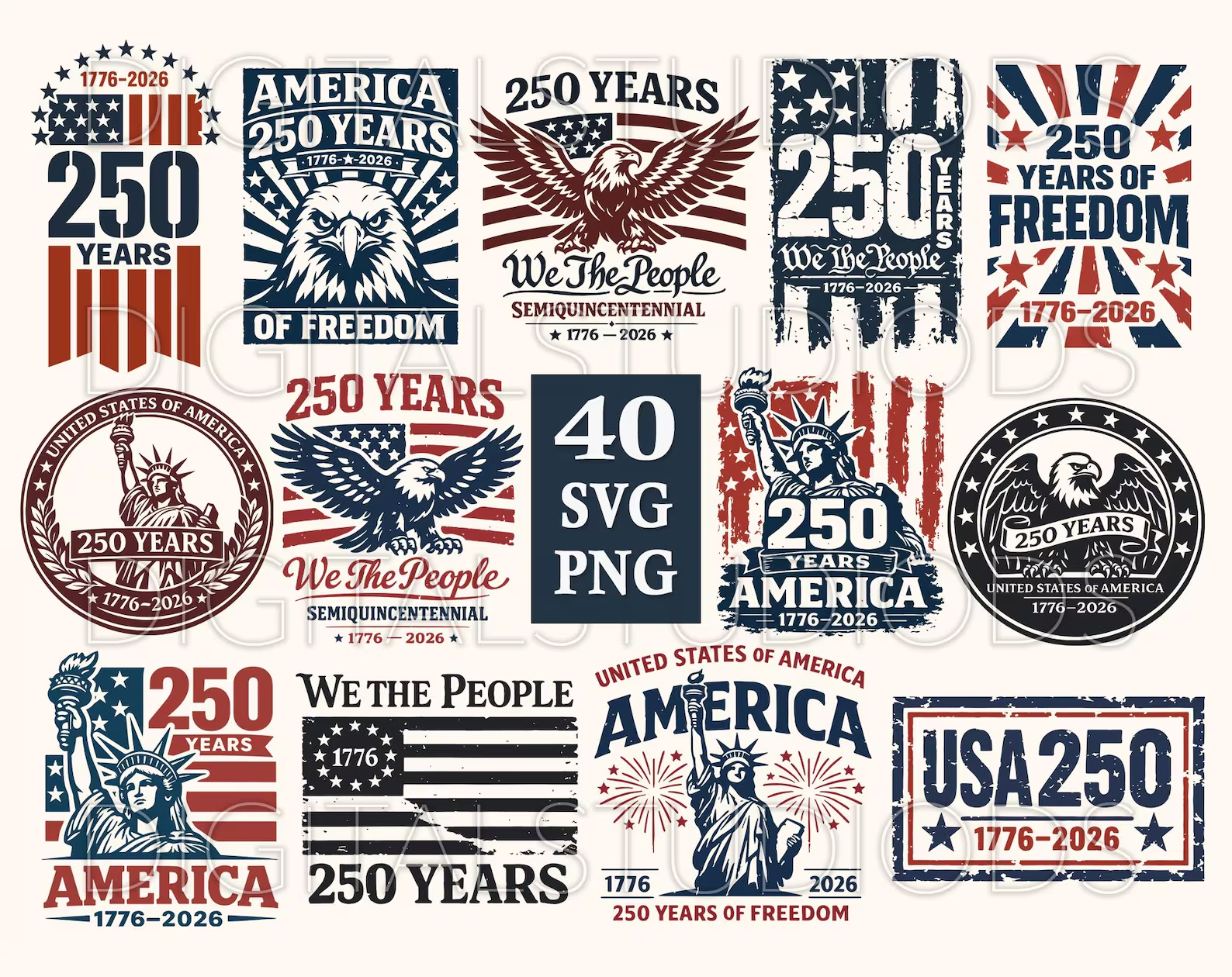 USA 250th Anniversary SVG Bundle, Patriotic PNG Designs, America 250 Years 1776–2026, We The People svg, independence Day png