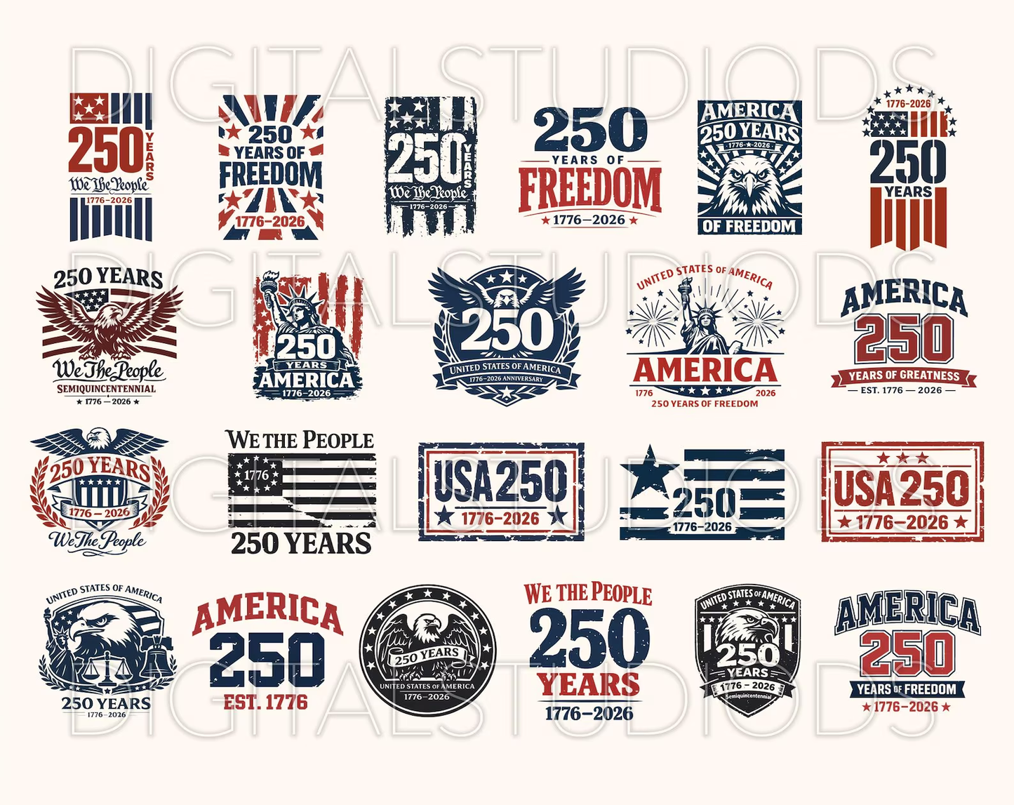 USA 250th Anniversary SVG Bundle, Patriotic PNG Designs, America 250 Years 1776–2026, We The People svg, independence Day png