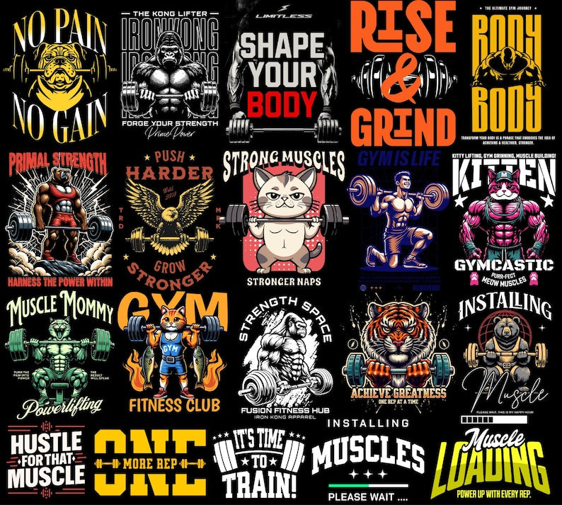 500+ Ultimate Fitness PNG Design Bundle | Powerful Motivational Quotes & Bold Graphics for Gym T-Shirts