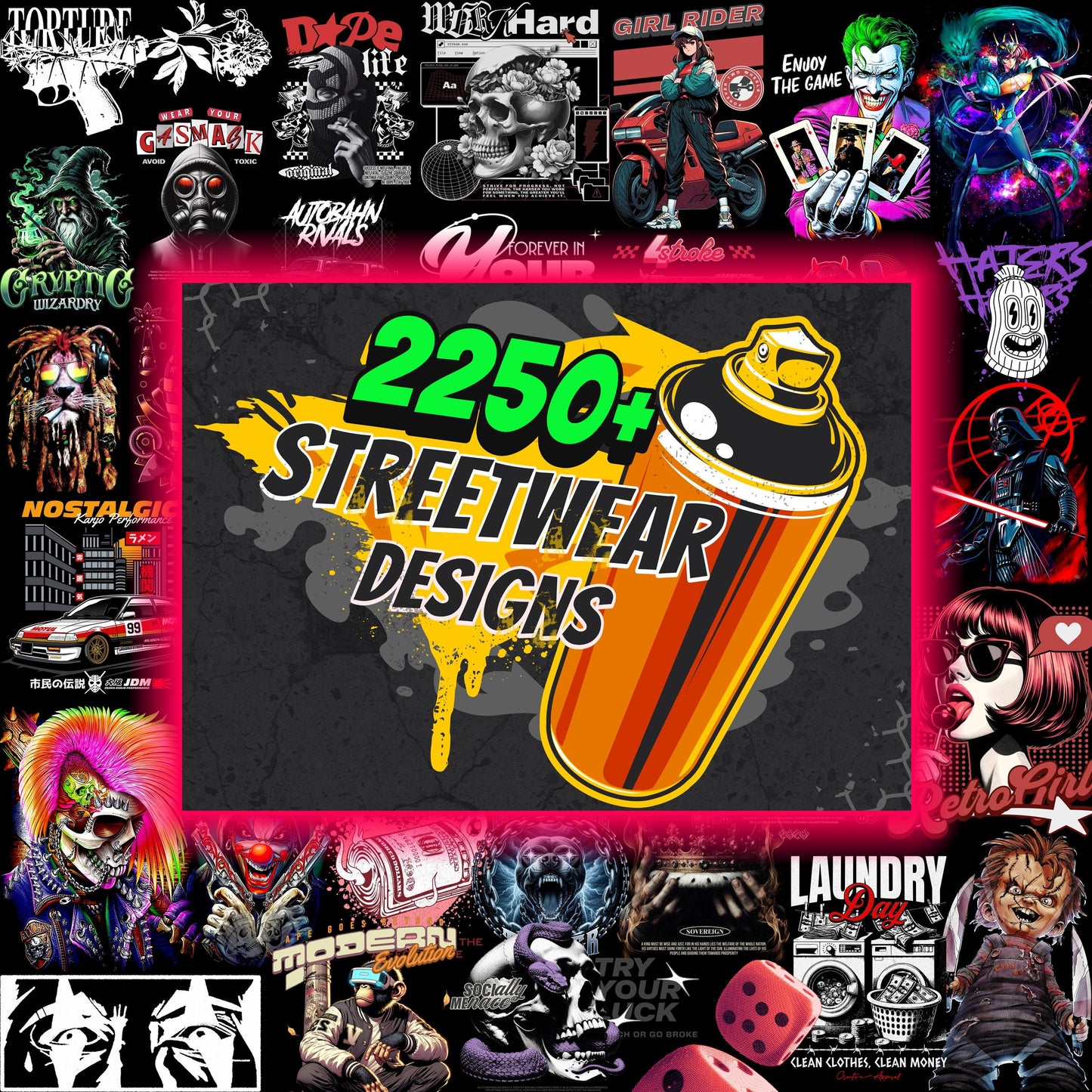 2250+ Streetwear T-Shirt Designs Bundle: PNG, SVG, AI (Digital Download)