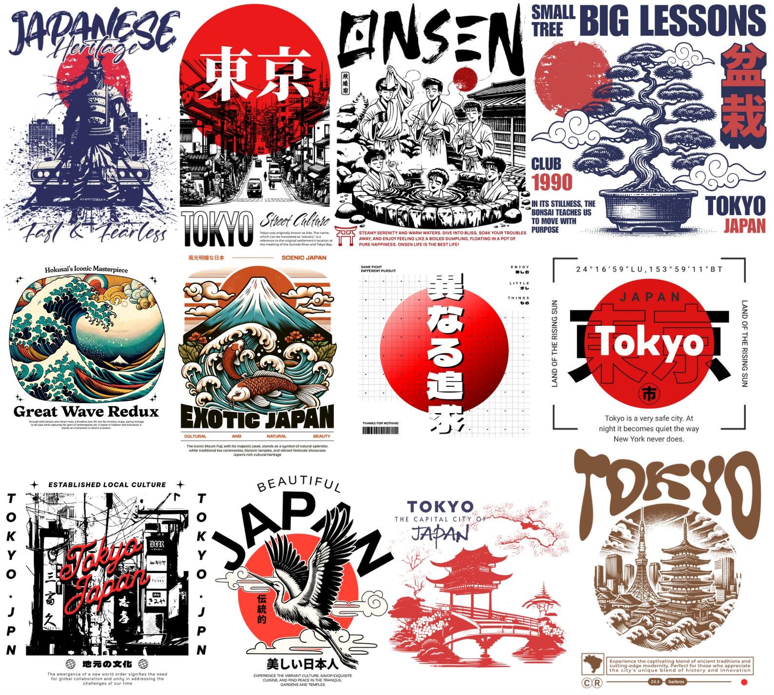 Over 200 high-quality Japanese culture T-shirt design PNGs featuring samurai, geisha, koi fish, katana, cherry blossoms, and ukiyo-e art. Perfect for POD, Japanese streetwear shirts, Asian vintage fashion, anime-inspired apparel, and Tokyo urban clothing designs. Transparent background. Ready-to-use Japan aesthetic clipart for t-shirts, hoodies, stickers, and more.